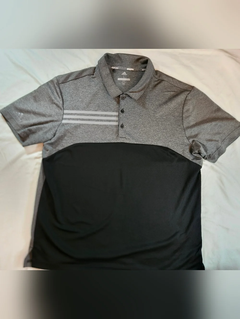 Adidas Golf Mens Gray And Black Short Sleeve Buttoned Polo Shirt Sìze Large